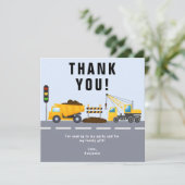Carte De Remerciements Fête d'anniversaire de gamin Camion de constructio (Debout devant)