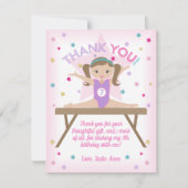 Carte De Remerciements Fête d'anniversaire de gymnastique Cheveux bruns M (Devant)