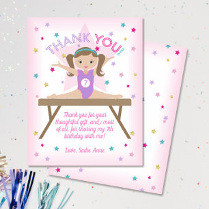 Carte De Remerciements Fête d'anniversaire de gymnastique Cheveux bruns M