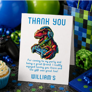 Carte De Remerciements Fête d'anniversaire de jeu vidéo dinosaure