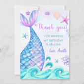 Carte De Remerciements Fête d'anniversaire de la fille Mermaid (Devant)