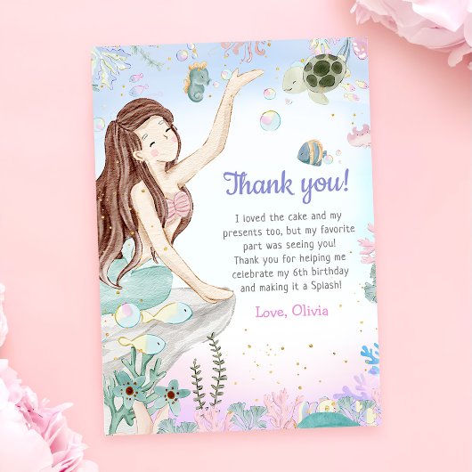 Carte De Remerciements Fête d'anniversaire de la fille Mermaid