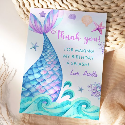 Carte De Remerciements Fête d'anniversaire de la fille Mermaid