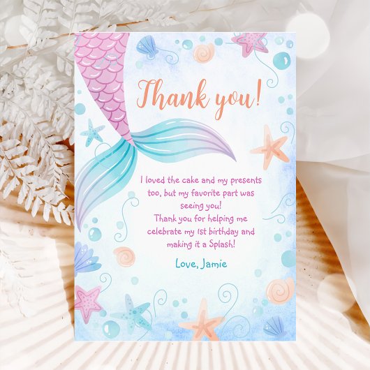 Carte De Remerciements Fête d'anniversaire de la fille Mermaid