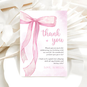 Carte De Remerciements Fête d'anniversaire de la fille Rose Bow