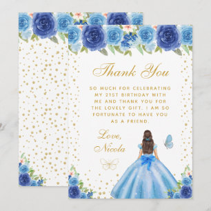 Carte De Remerciements Fête d'anniversaire de la princesse aux cheveux br
