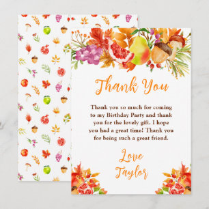 Carte De Remerciements Fête d'anniversaire de la récolte d'automne