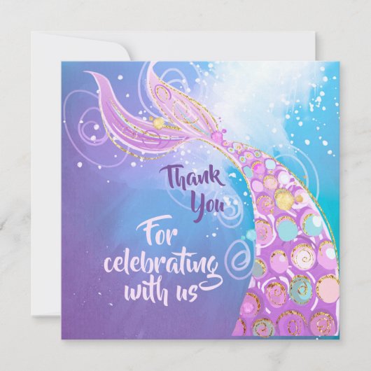 Carte De Remerciements Fête d'anniversaire de la sirène Bash (Devant)