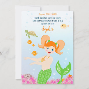 Carte De Remerciements Fête d'anniversaire de la Sirène et de ses amis