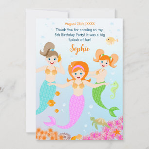 Carte De Remerciements Fête d'anniversaire de la Sirène et de ses amis