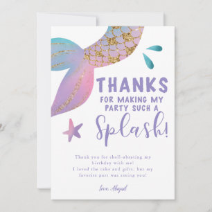 Carte De Remerciements Fête d'anniversaire de la Sirène magique
