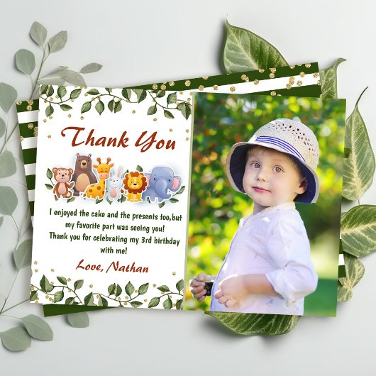 Carte De Remerciements Fête d'anniversaire de la verdure du zoo des amis