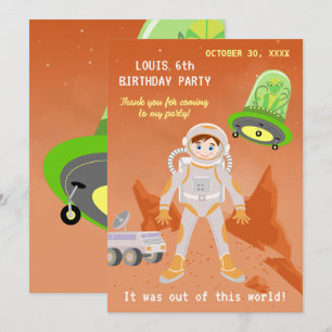 Carte De Remerciements Fête d'anniversaire de l'astronaute de Mars