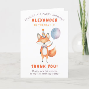 Carte De Remerciements Fête d'anniversaire de Little Fox