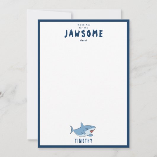 Carte De Remerciements Fête d'anniversaire de l'océan avec des requins bl (Devant)