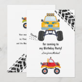 Carte De Remerciements Fête d'anniversaire de Monster Truck (Devant / Derrière)