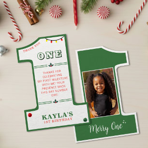 Carte De Remerciements Fête d'anniversaire de Noël 1 an Photo joyeuse