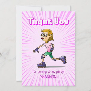 Carte De Remerciements Fête d'anniversaire de patin à roulettes rose