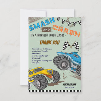 Carte De Remerciements Fête d'anniversaire de petit garçon de camions mon