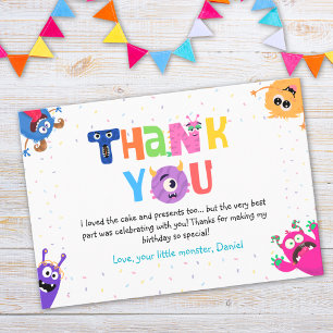 Carte De Remerciements Fête d'anniversaire de petit monstre colorée et am