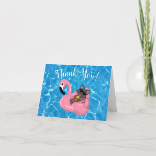Carte De Remerciements Fête d'anniversaire de piscine Flamant Rose Enfant