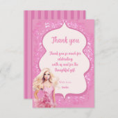 Carte De Remerciements Fête d'anniversaire de poupée rose (Devant / Derrière)