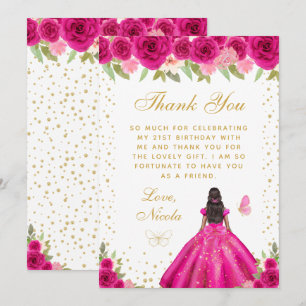 Carte De Remerciements Fête d'anniversaire de princesse à peau foncée ave