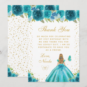 Carte De Remerciements Fête d'anniversaire de princesse aux cheveux blond