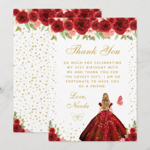Carte De Remerciements Fête d'anniversaire de princesse aux cheveux blond