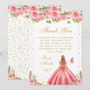 Carte De Remerciements Fête d'anniversaire de princesse aux cheveux blond