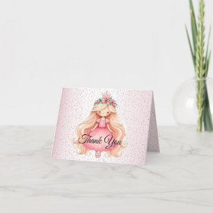Carte De Remerciements Fête d'anniversaire de princesse rose aquarelle Mi