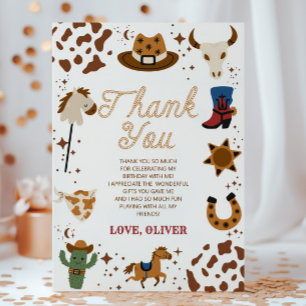 Carte De Remerciements Fête d'anniversaire de rodéo de cow-boy occidental