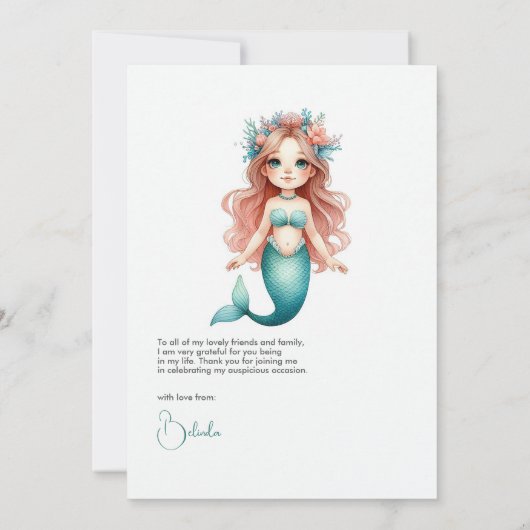 Carte De Remerciements Fête d'anniversaire de sirène nautique (Dos)