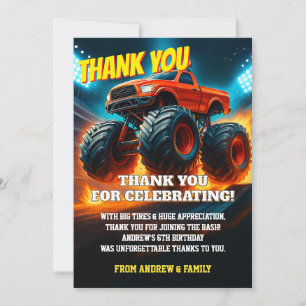 Carte De Remerciements Fête d'anniversaire de voitures de camion monstre