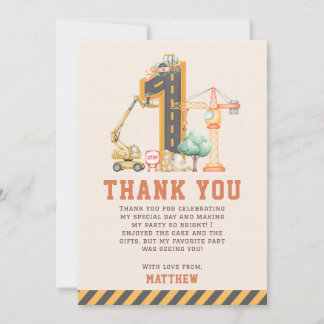 Carte De Remerciements Fête d'anniversaire des camions de construction