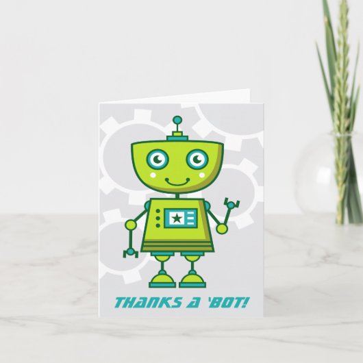 Carte De Remerciements Fête d'anniversaire des garçons avec un robot vert (Devant)