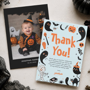 Carte De Remerciements Fête d'anniversaire d'Halloween garçon bleu