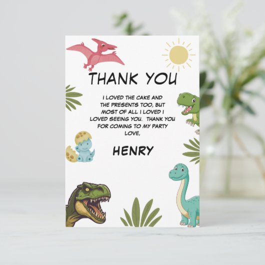 Carte De Remerciements Fête d'anniversaire dinosaure (Debout devant)