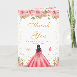 Carte De Remerciements Fête d'anniversaire d'une fille à la peau foncée a