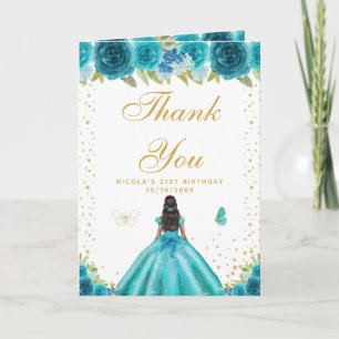 Carte De Remerciements Fête d'anniversaire d'une fille à peau foncée avec