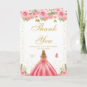 Carte De Remerciements Fête d'anniversaire d'une fille blonde aux fleurs