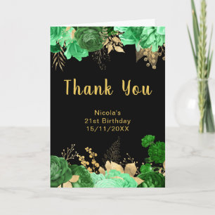Carte De Remerciements Fête d'anniversaire élégante aux fleurs vertes et