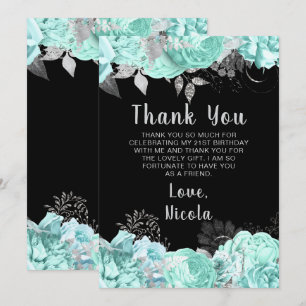 Carte De Remerciements Fête d'anniversaire élégante aux fleurs vertes et