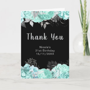 Carte De Remerciements Fête d'anniversaire élégante aux fleurs vertes et