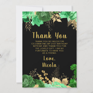 Carte De Remerciements Fête d'anniversaire élégante aux fleurs vertes et