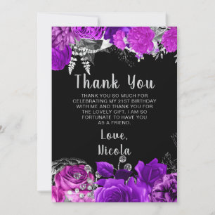 Carte De Remerciements Fête d'anniversaire élégante aux fleurs violettes