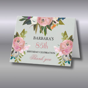 Carte De Remerciements Fête d'anniversaire élégante avec fleurs peintes à