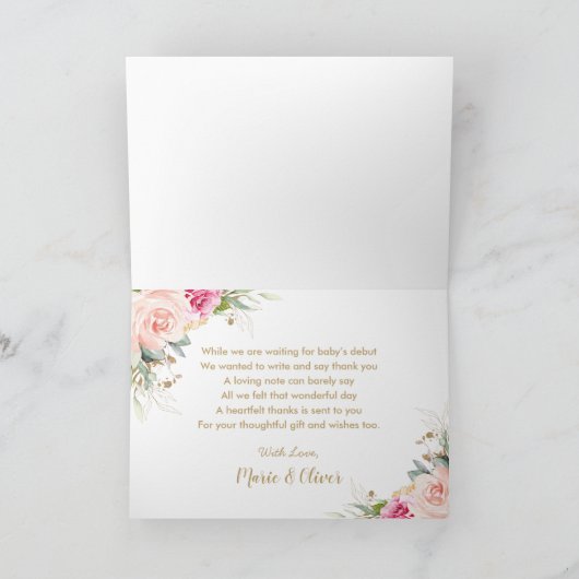 Carte De Remerciements Fête d'anniversaire élégante avec thé en rose et f (Intérieur)