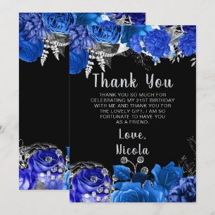 Carte De Remerciements Fête d'anniversaire élégante fleurs bleues et arge