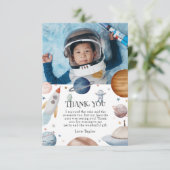 Carte De Remerciements Fête d'anniversaire enfantine dans l'espace avec a (Debout devant)